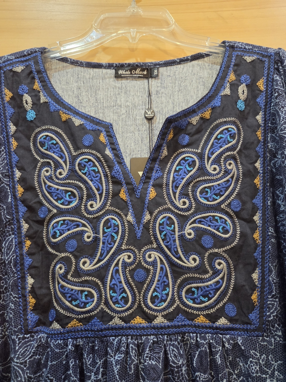 NWT | White Mark Blue Paisley Embroidered Dress | 3X - Picture 3 of 7